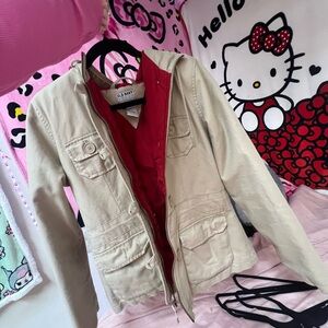 Old Navy Khaki Jacket with Red Interior